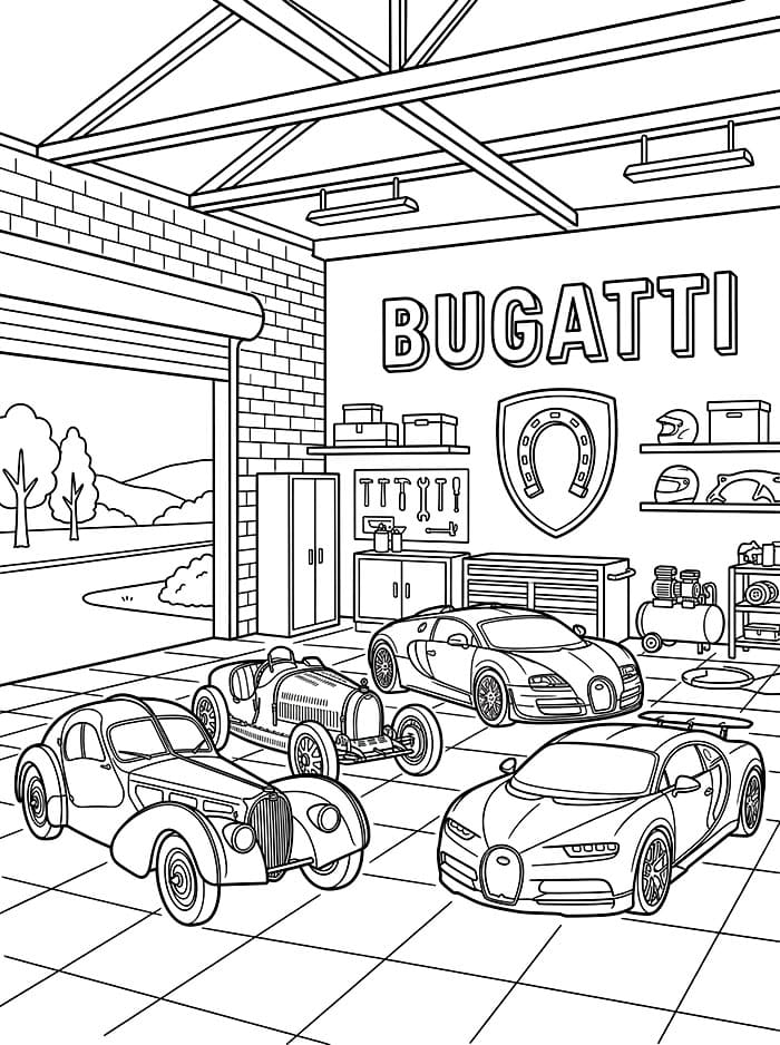 Bugatti Drømmegarage Tegninger til Farvelægning