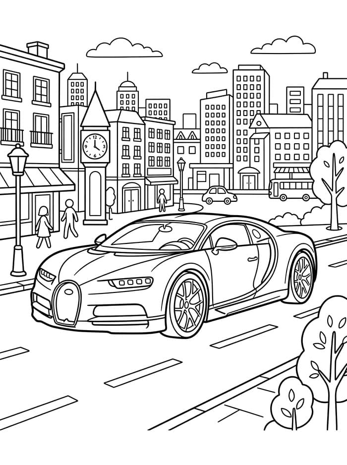 Bugatti i byen Tegninger til Farvelægning