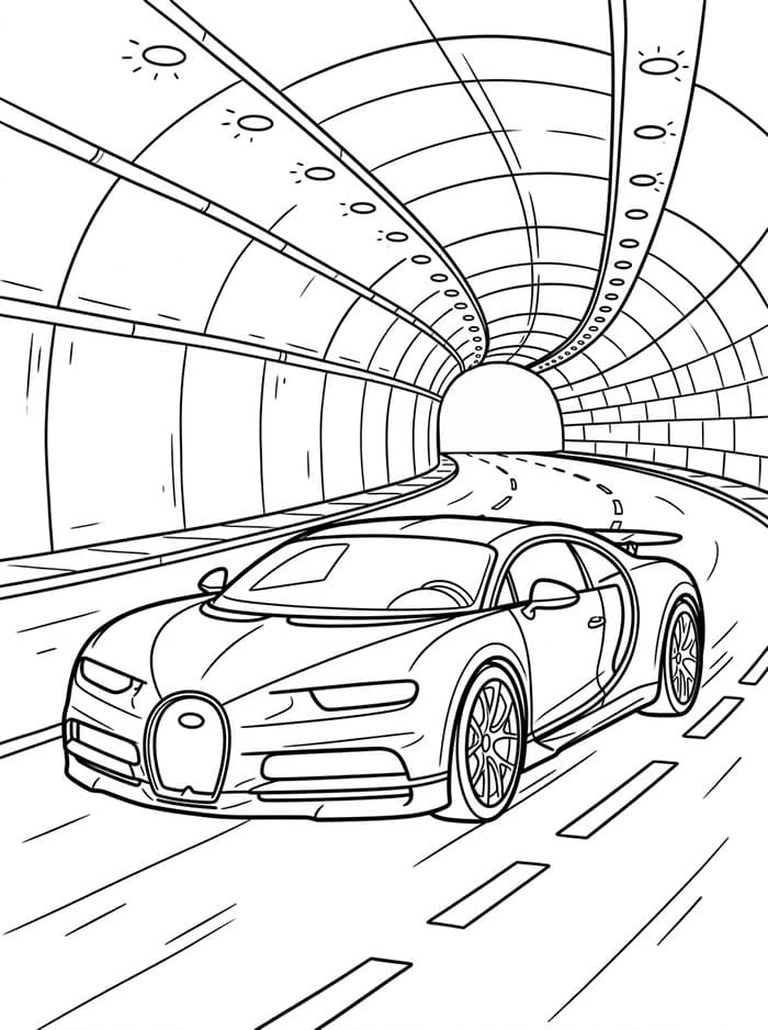 Bugatti i en tunnel Tegninger til Farvelægning
