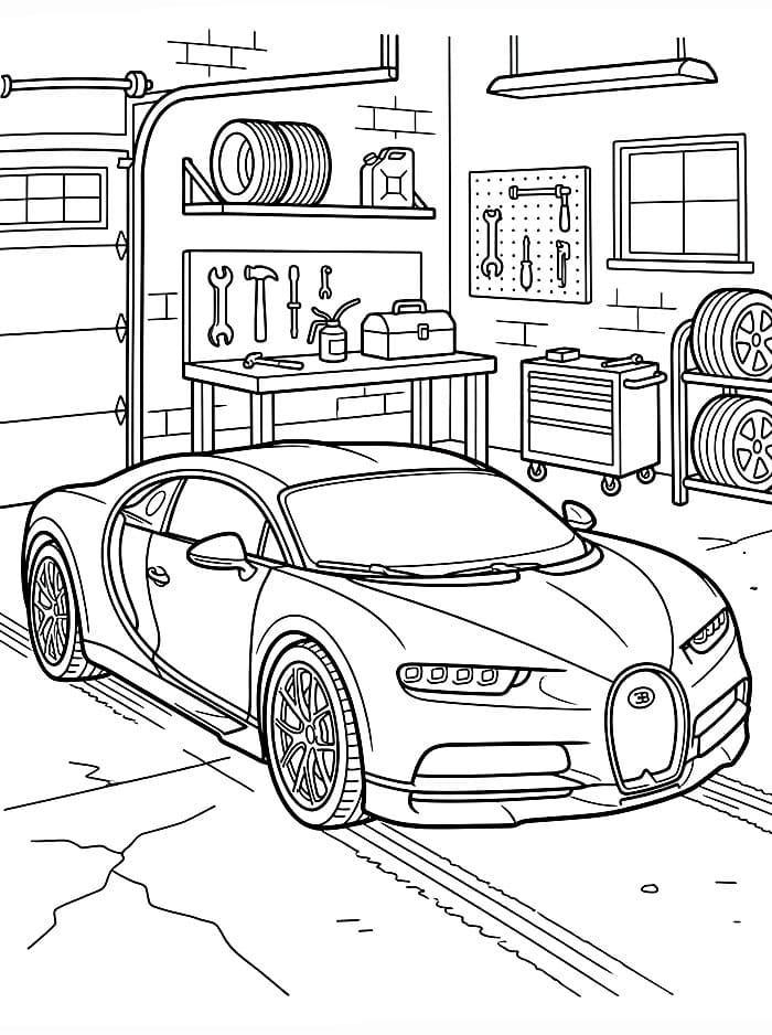 Bugatti i garagen Tegninger til Farvelægning
