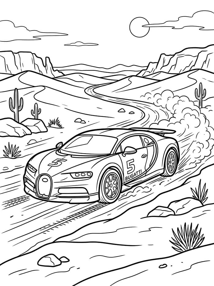 Bugatti i ørkenen Tegninger til Farvelægning