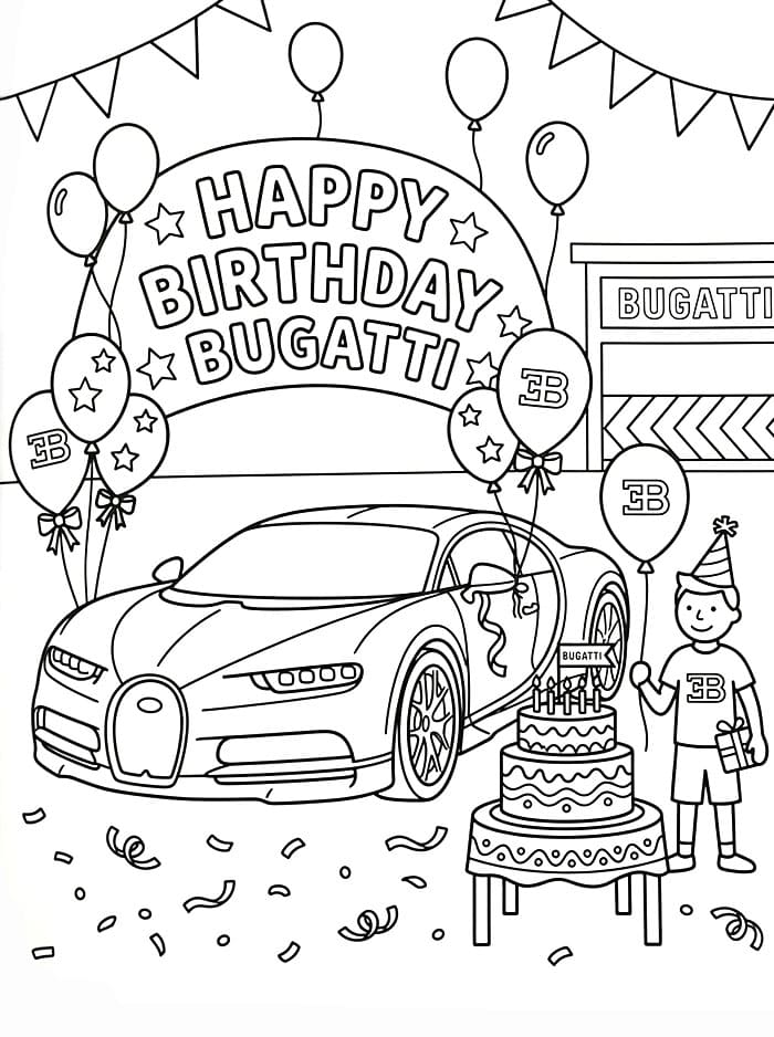 Bugatti Jubilæumsfest Tegninger til Farvelægning