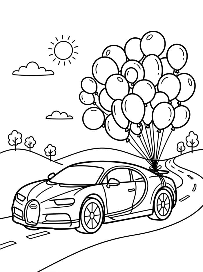 Bugatti med balloner Tegninger til Farvelægning