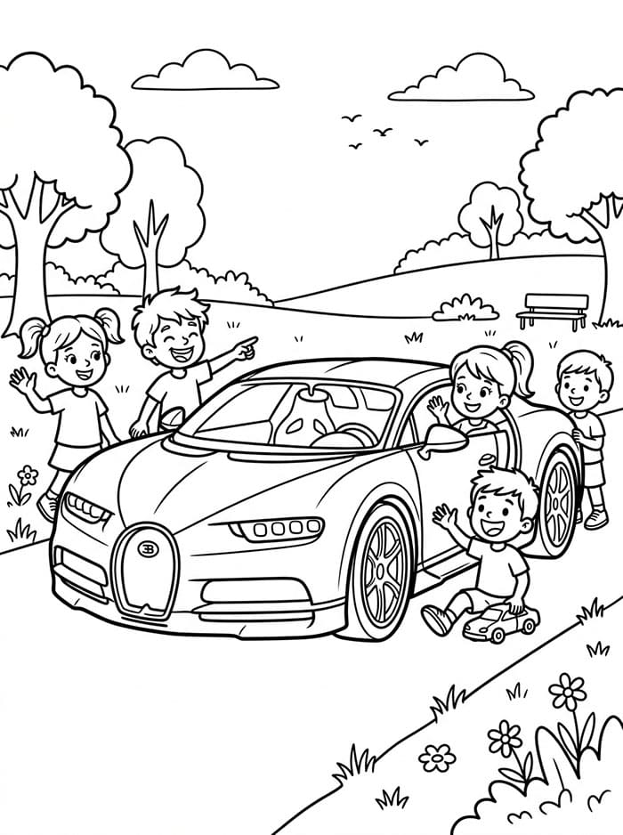 Bugatti og børn Tegninger til Farvelægning