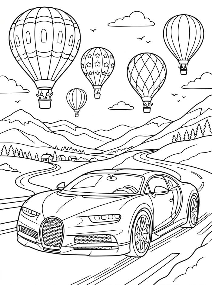 Bugatti og varmluftballon Tegninger til Farvelægning