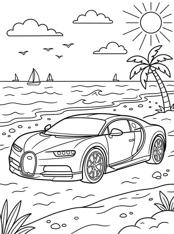 Bugatti på stranden Tegninger til Farvelægning