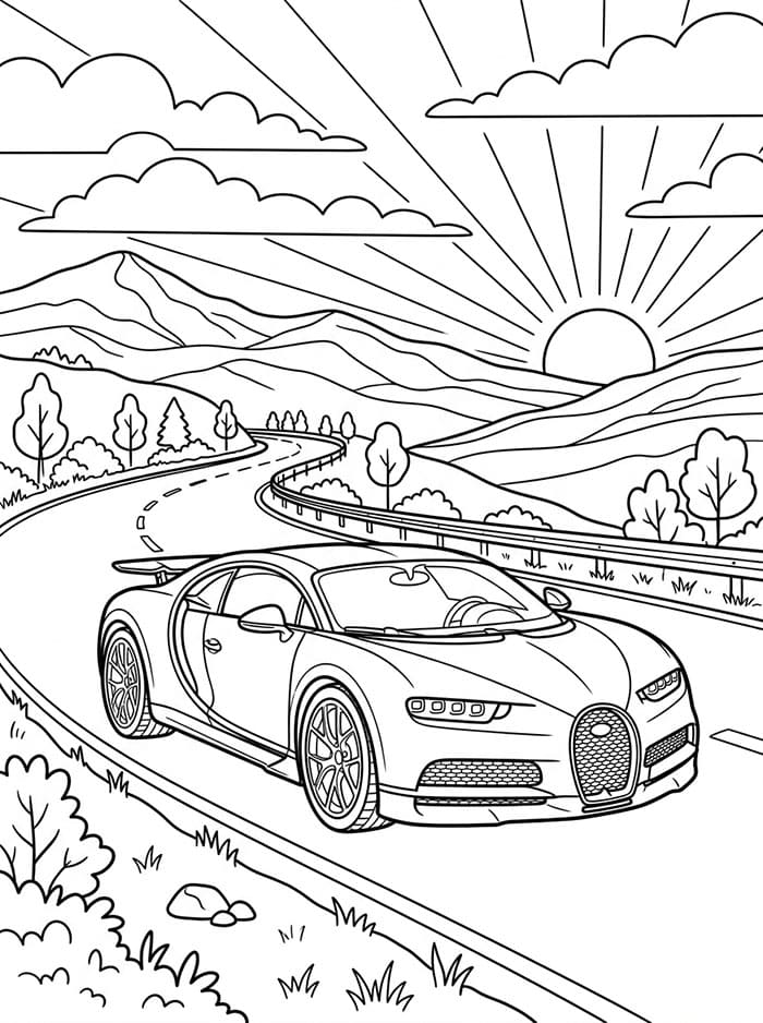 Bugatti ved solnedgang Tegninger til Farvelægning