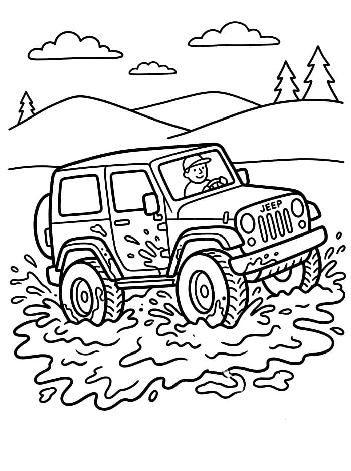 Jeep gennem mudder Tegninger til Farvelægning