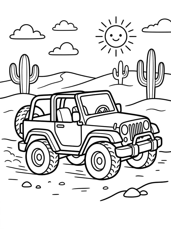 Jeep gennem ørkenen Tegninger til Farvelægning