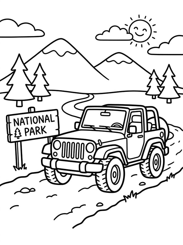 Jeep i nationalpark Tegninger til Farvelægning