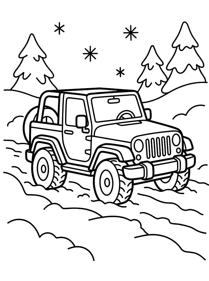 Jeep i sneen Tegninger til Farvelægning