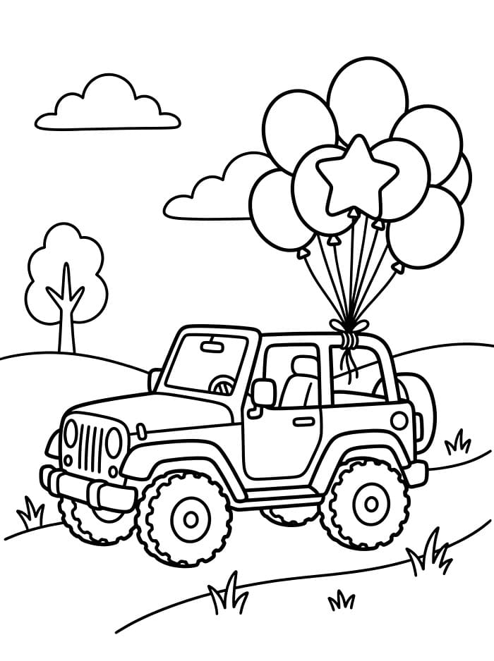 Jeep med balloner Tegninger til Farvelægning