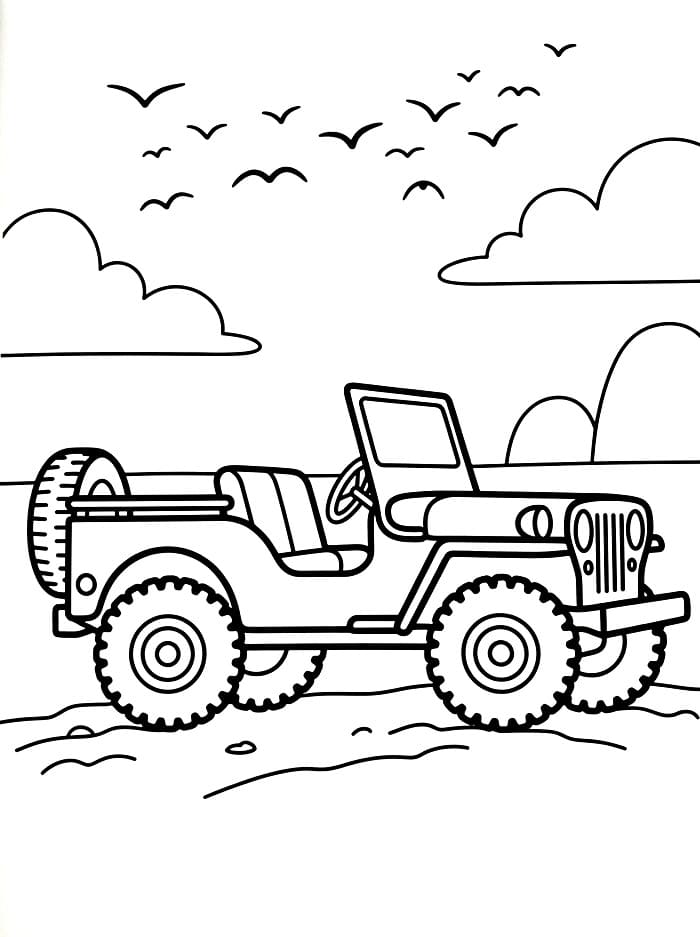 Jeep med fugle Tegninger til Farvelægning