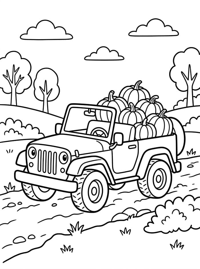 Jeep med græskar Tegninger til Farvelægning