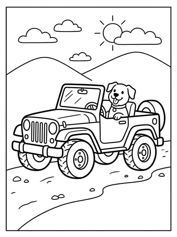 Jeep med hund Tegninger til Farvelægning