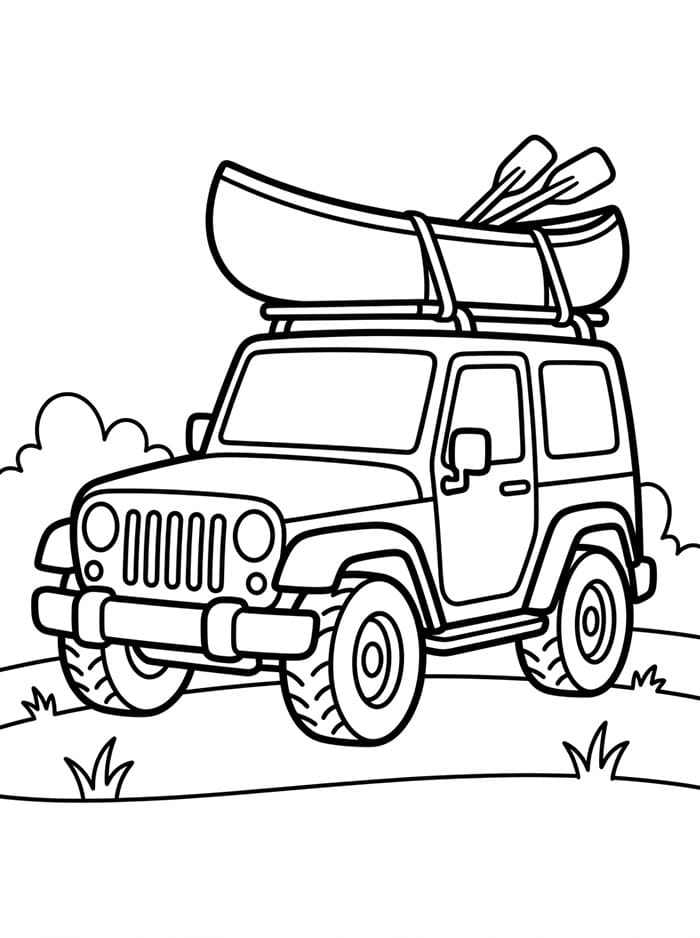Jeep med kano Tegninger til Farvelægning