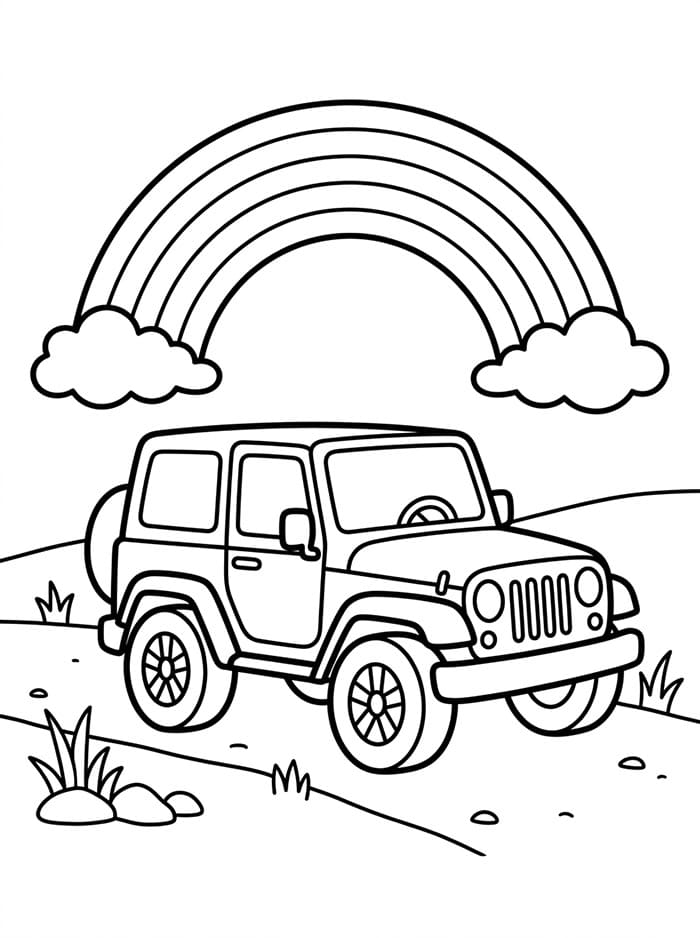 Jeep med regnbue Tegninger til Farvelægning