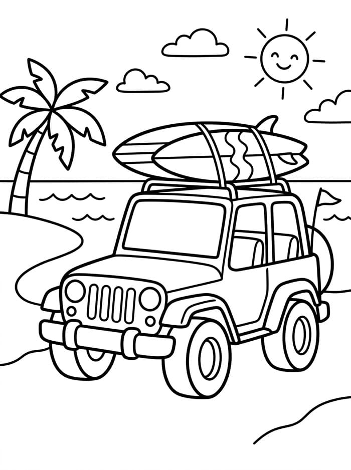 Jeep med surfbrætter Tegninger til Farvelægning