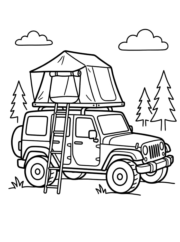 Jeep med tagtelt Tegninger til Farvelægning
