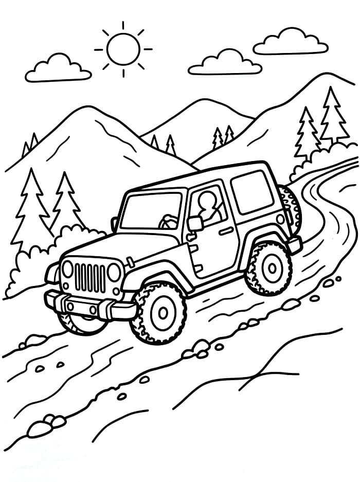 Jeep på bjerget Tegninger til Farvelægning