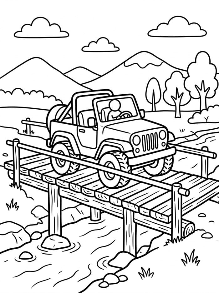 Jeep på broen Tegninger til Farvelægning