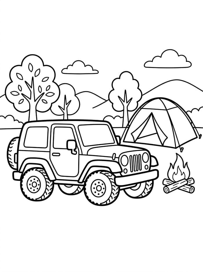 Jeep på campingpladsen Tegninger til Farvelægning