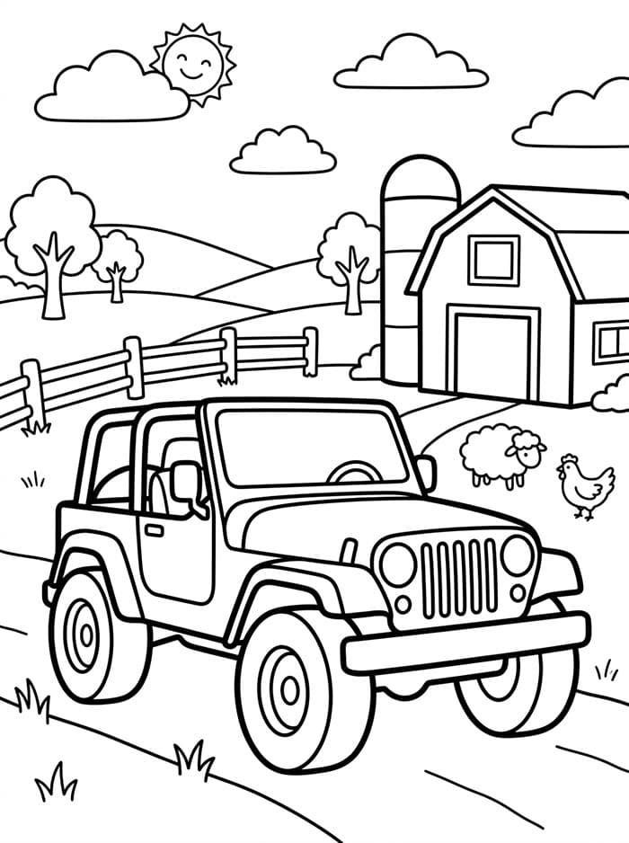 Jeep på gården Tegninger til Farvelægning
