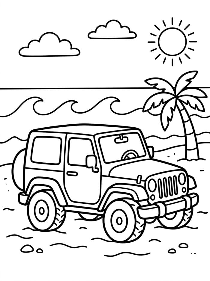 Jeep på stranden Tegninger til Farvelægning