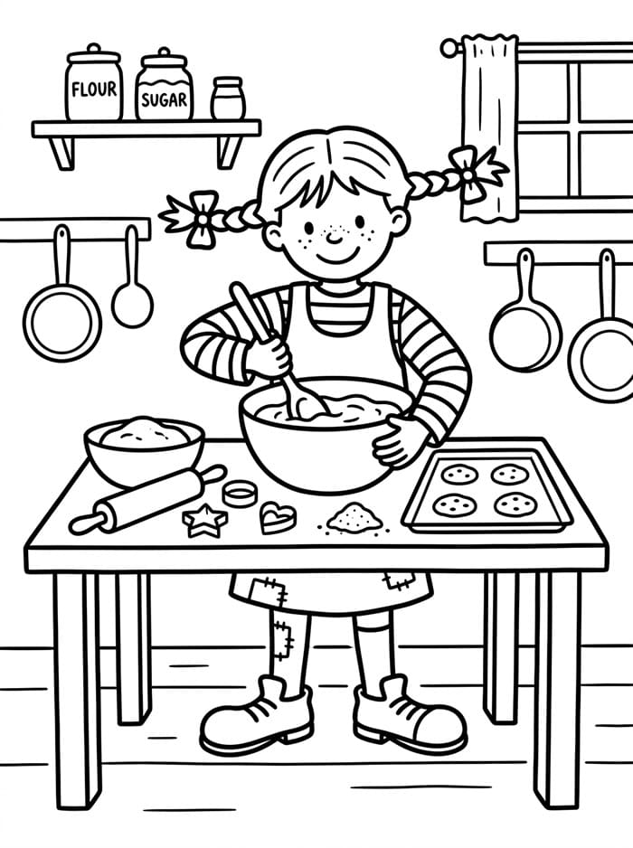 Pippi Langstrømpe bager småkager Tegninger til Farvelægning