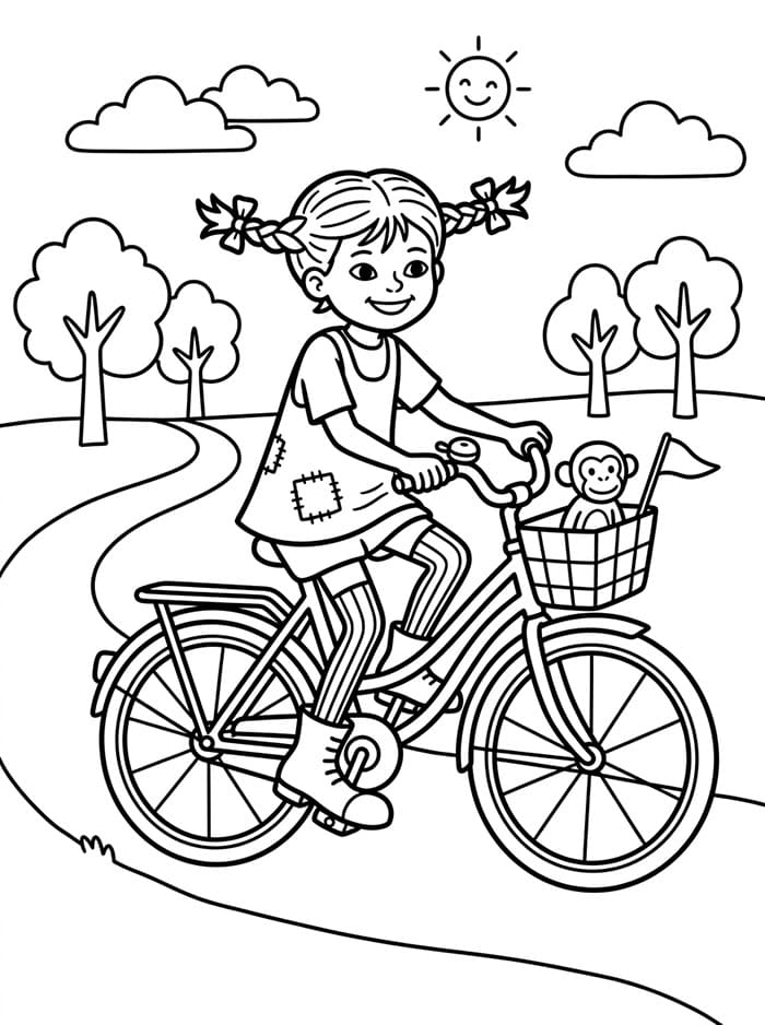 Pippi Langstrømpe cykler Tegninger til Farvelægning