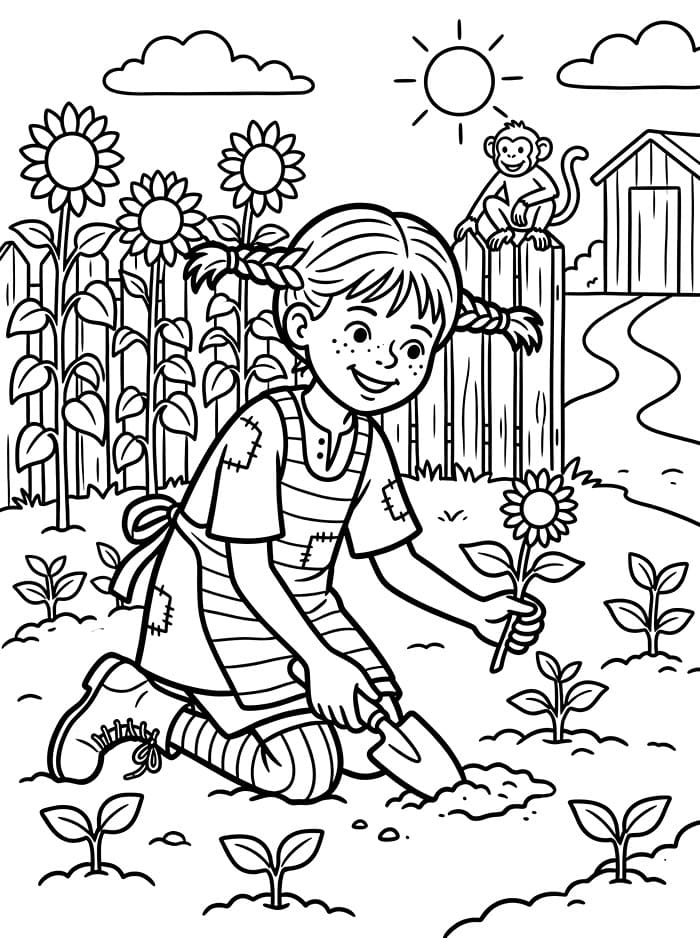 Pippi Langstrømpe planter solsikker Tegninger til Farvelægning