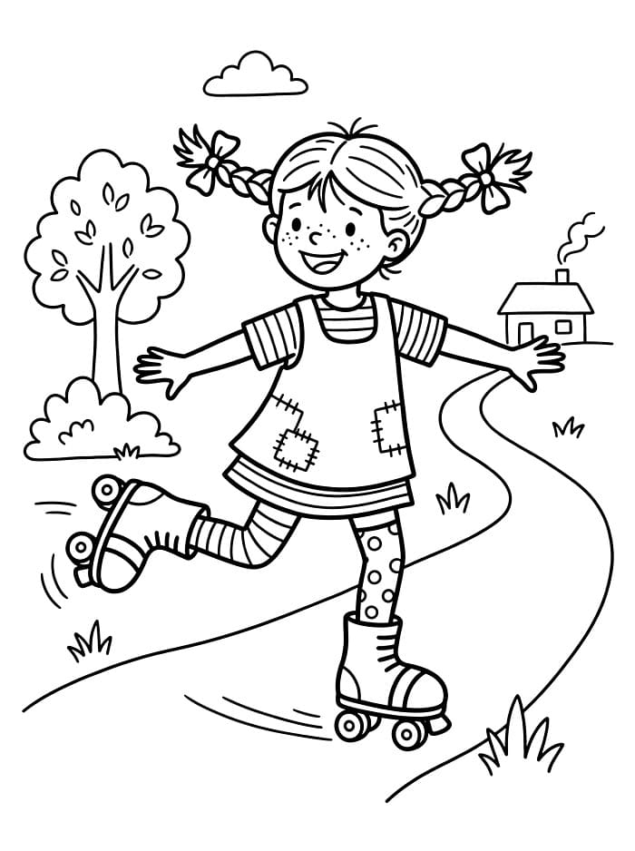 Pippi Langstrømpe står på rulleskøjter Tegninger til Farvelægning