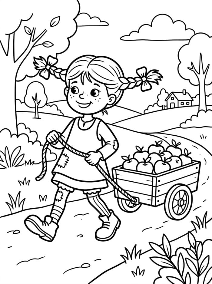 Pippi Langstrømpe trækker en vogn Tegninger til Farvelægning
