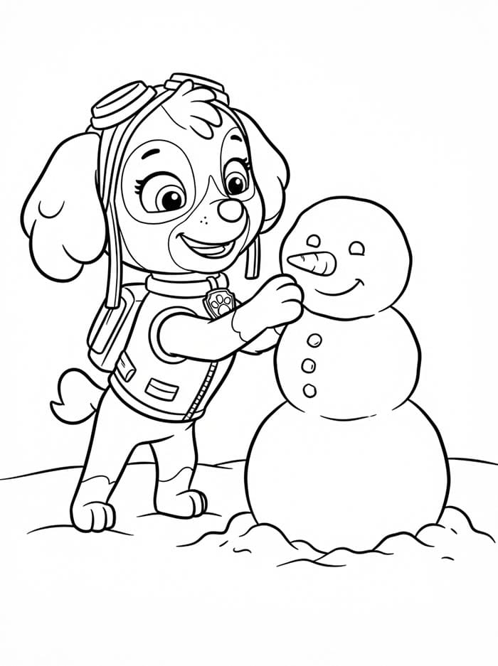Skye Paw Patrol bygger snemand Tegninger til Farvelægning