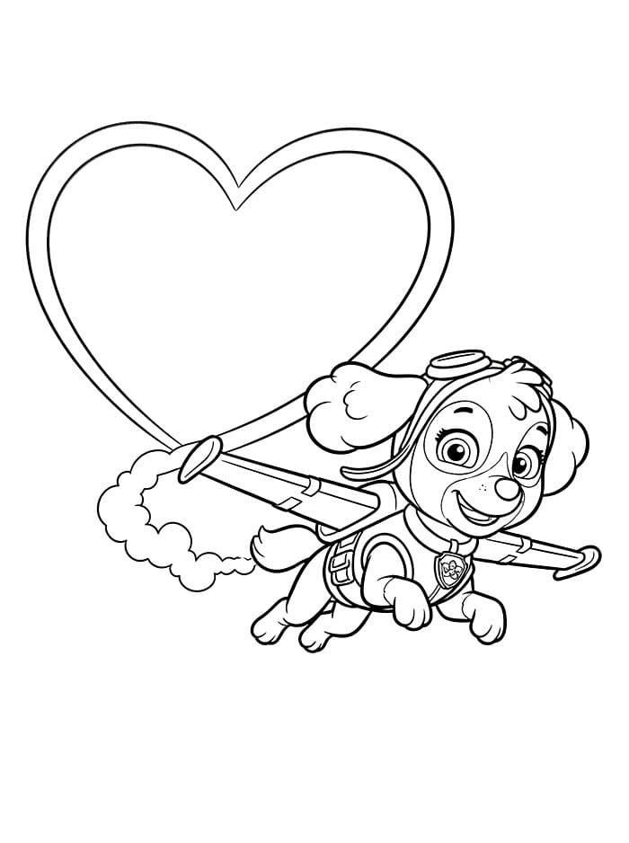 Skye Paw Patrol laver hjerte Tegninger til Farvelægning