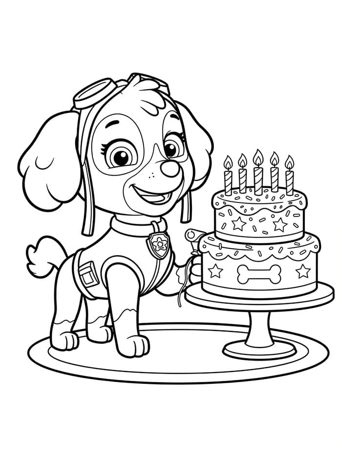 Skye Paw Patrol med fødselsdagskage Tegninger til Farvelægning