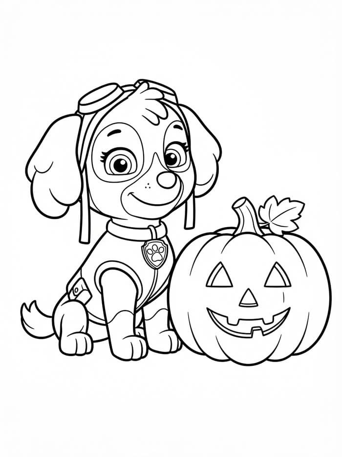 Skye Paw Patrol med græskar Tegninger til Farvelægning