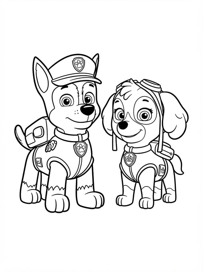 Skye Paw Patrol og Chase Tegninger til Farvelægning