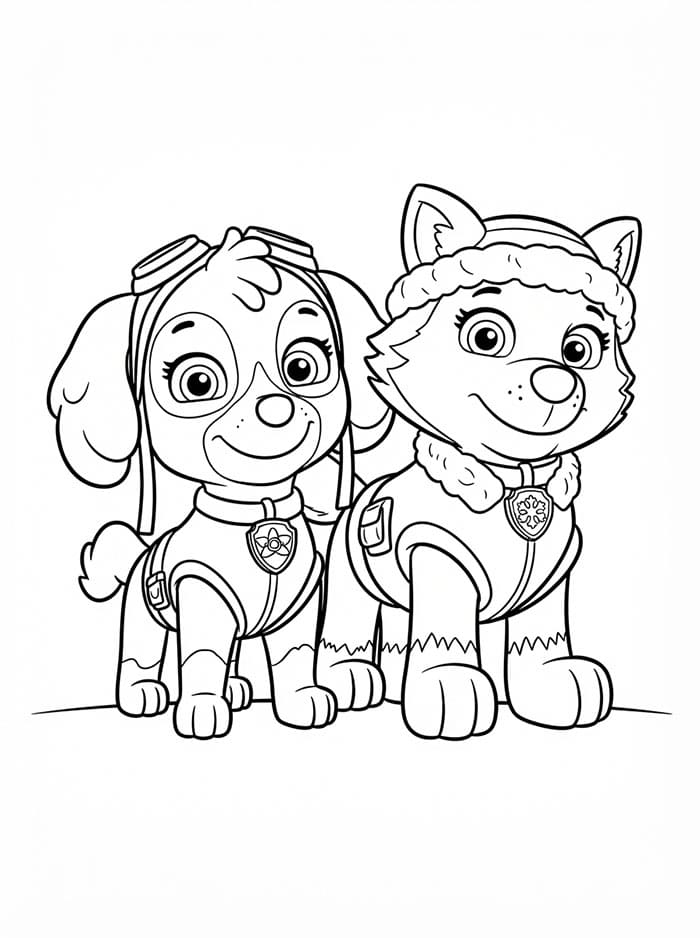 Skye Paw Patrol og Everest Tegninger til Farvelægning