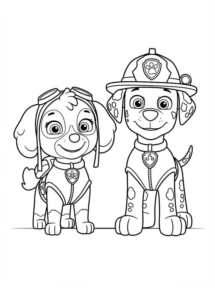 Skye Paw Patrol og Marshall Tegninger til Farvelægning