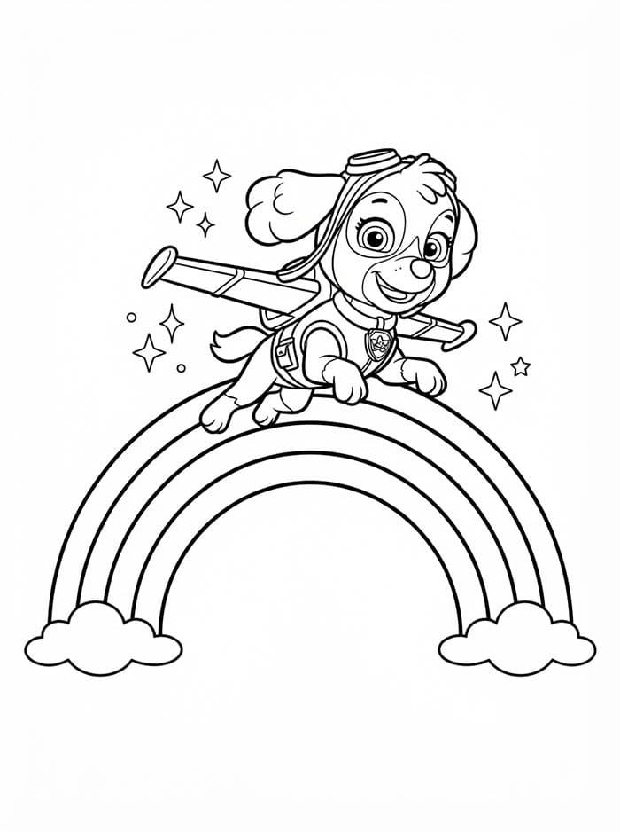 Skye Paw Patrol og regnbue Tegninger til Farvelægning
