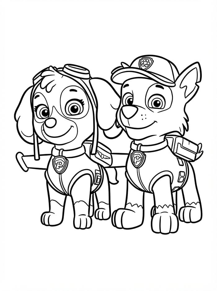 Skye Paw Patrol og Rocky Tegninger til Farvelægning