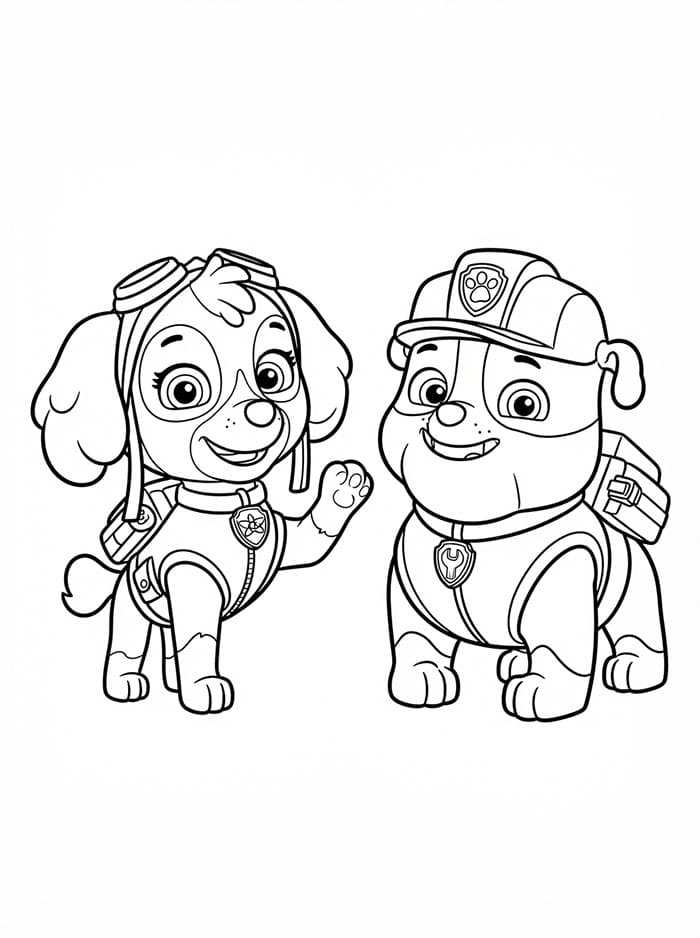 Skye Paw Patrol og Rubble Tegninger til Farvelægning