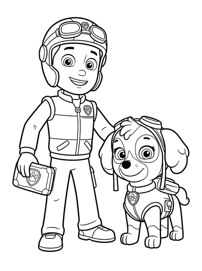 Skye Paw Patrol og Ryder Tegninger til Farvelægning