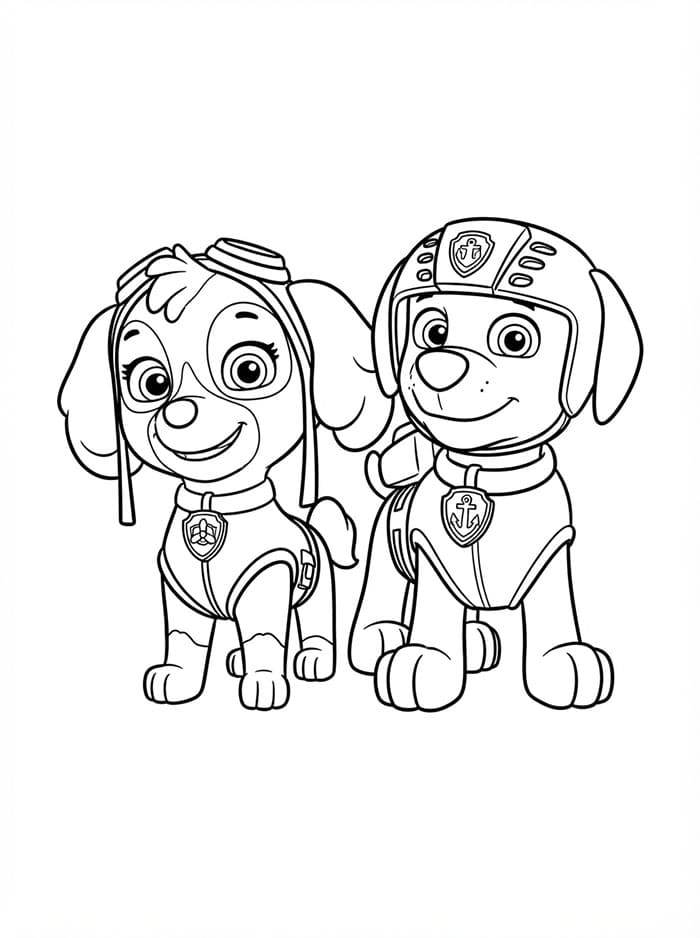 Skye Paw Patrol og Zuma Tegninger til Farvelægning