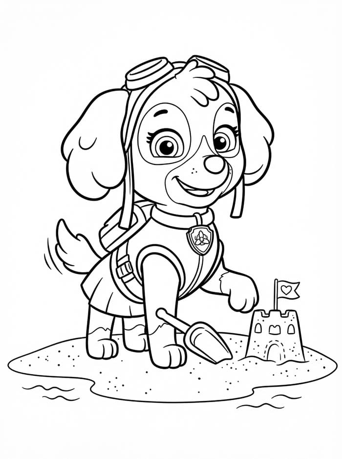 Skye Paw Patrol på stranden Tegninger til Farvelægning