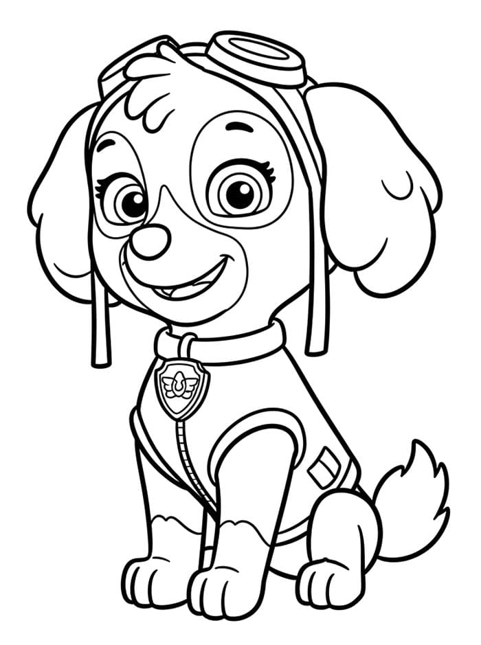 Skye Paw Patrol sidder glad Tegninger til Farvelægning