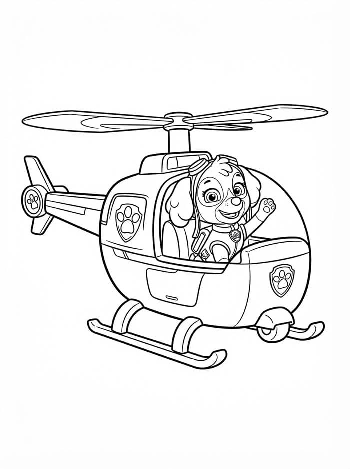 Skye Paw Patrol vinker fra helikopter Tegninger til Farvelægning