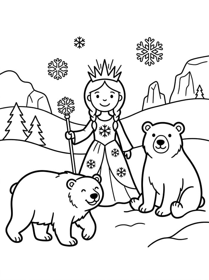 Snedronningen med isbjørne Tegninger til Farvelægning