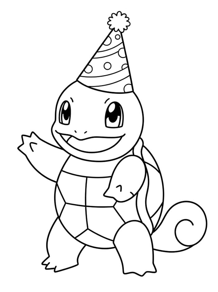 Squirtle bærer fødselsdagshat Tegninger til Farvelægning